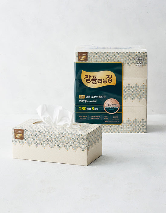 [잘풀리는집] 천연펄프 명품 로션티슈 에센셜 (230매 X 3입) - Kurly USA