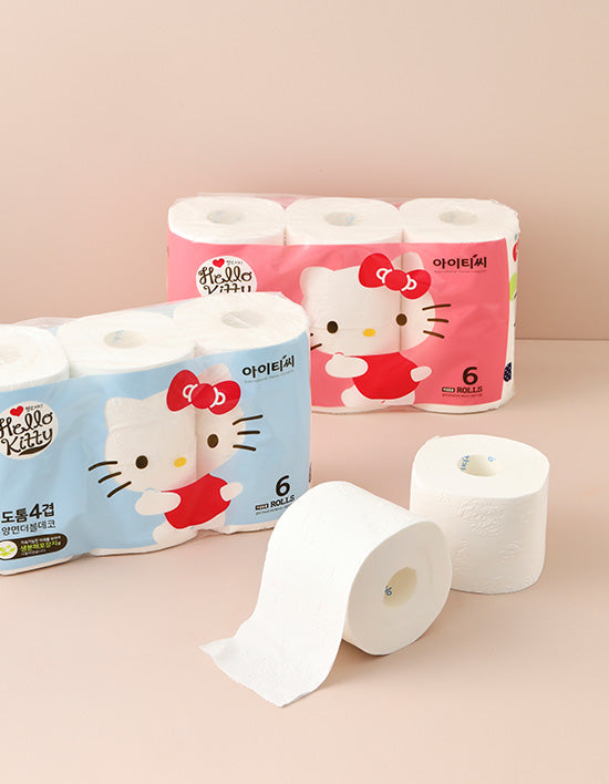 [헬로키티] 4겹 천연펄프 도톰한 롤화장지 (25m X 6롤)(랜덤발송) - Kurly USA