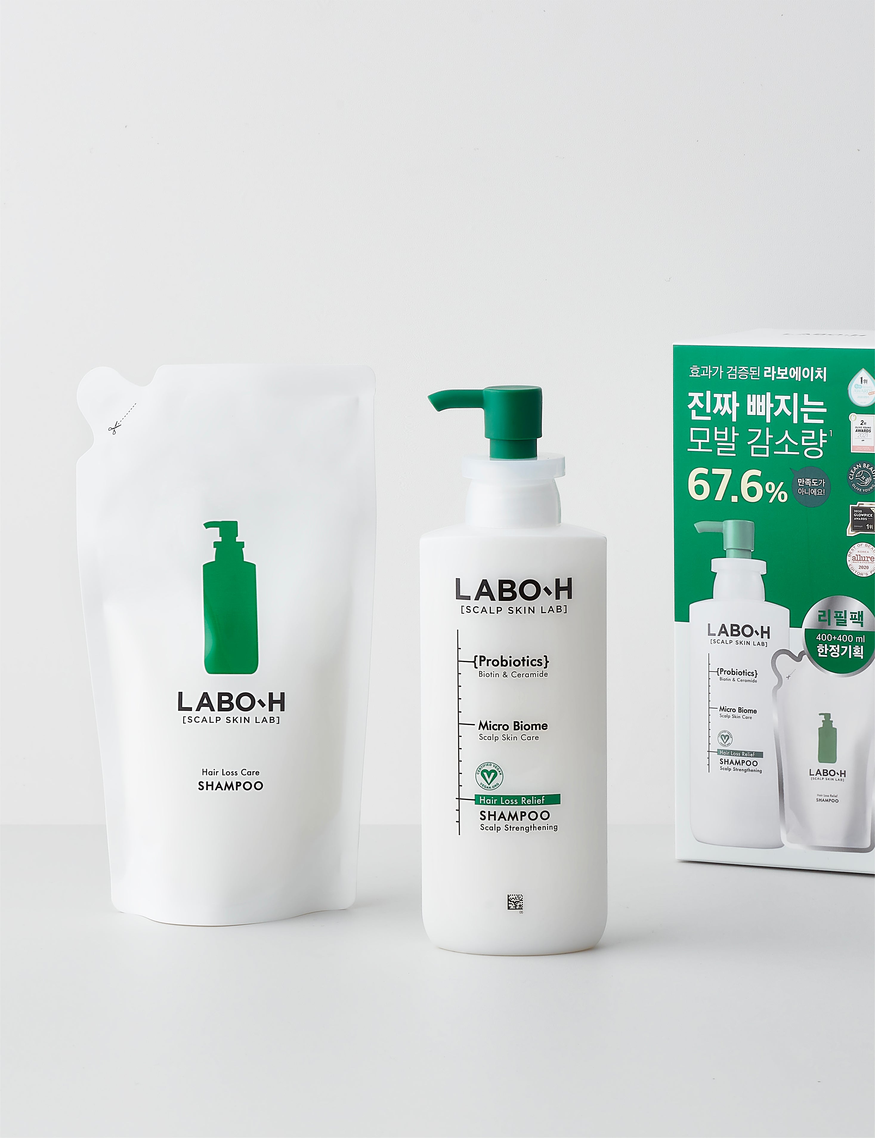 [라보에이치] 두피강화샴푸 400ml+400ml 세트 - Kurly USA