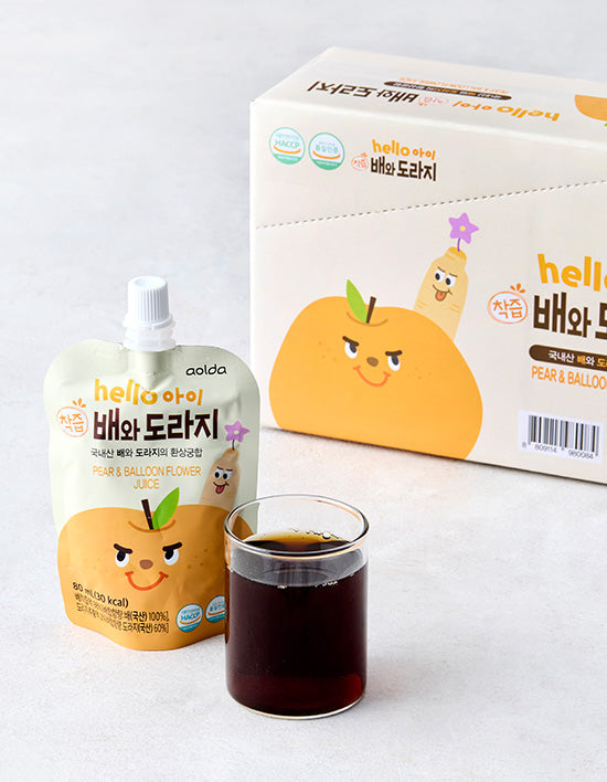 Hello-i Baby Pear-Doraji Juice, 10 ct (배도라지) | 헬로아이 착즙 국산 아기 배도라지 (80mL X 10개)