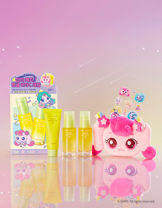 [구달] 청귤비타C 잡티 케어 세럼 더블 기획( 세럼 30ml 2개+크림 40ml+하츄핑 키링 파우치+스티커 2매) - Kurly USA