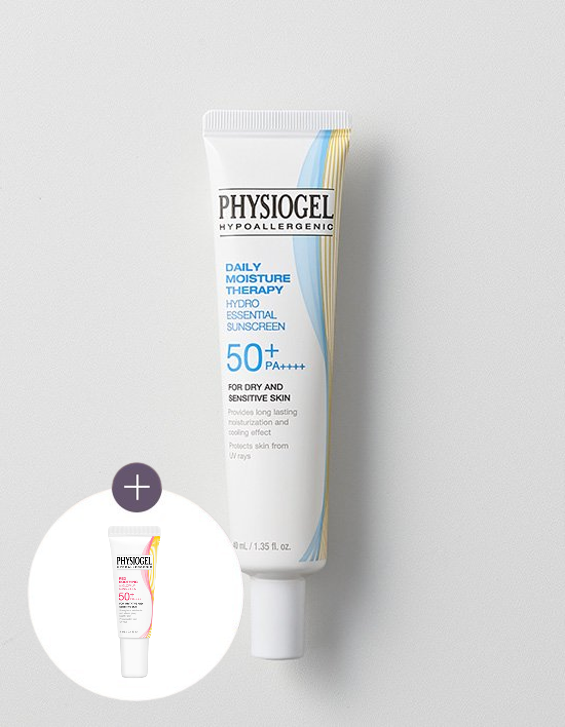 [피지오겔] DMT 하이드로 에센셜 선크림 40ml(+AI 글로우업 선크림 5ml) - Kurly USA