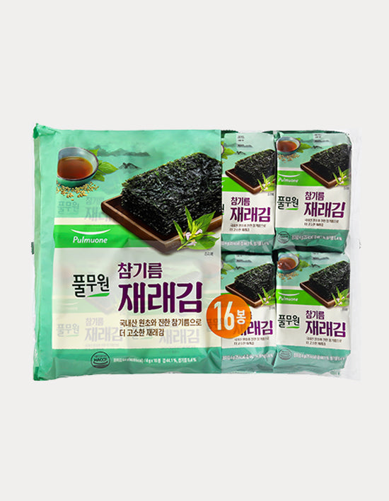 [Pulmuone] Sesame Oil Traditional Lunch Box Seaweed 16 Packs
