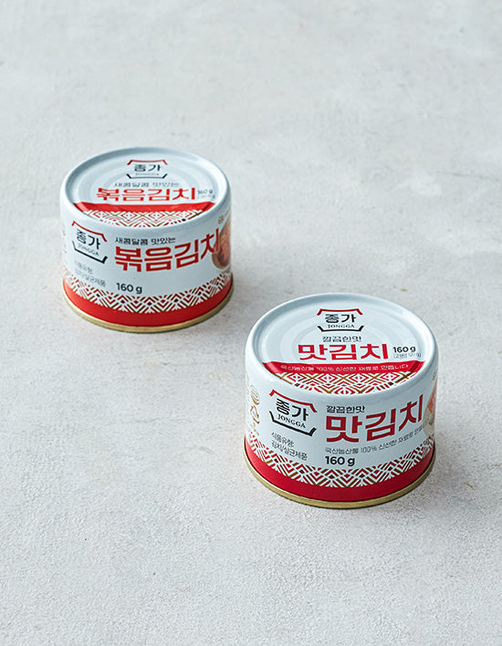 Jongga Canned Kimchi, 2 Types (캔 김치) | 종가집 캔 김치 2종 (볶음김치/맛김치)