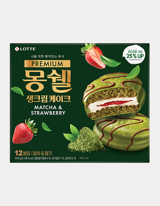 [롯데] 프리미엄 몽쉘 생크림케이크 말차&딸기 444g