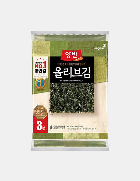 [Dongwon] Yangban Olive Gim Whole Seaweed 3 packs