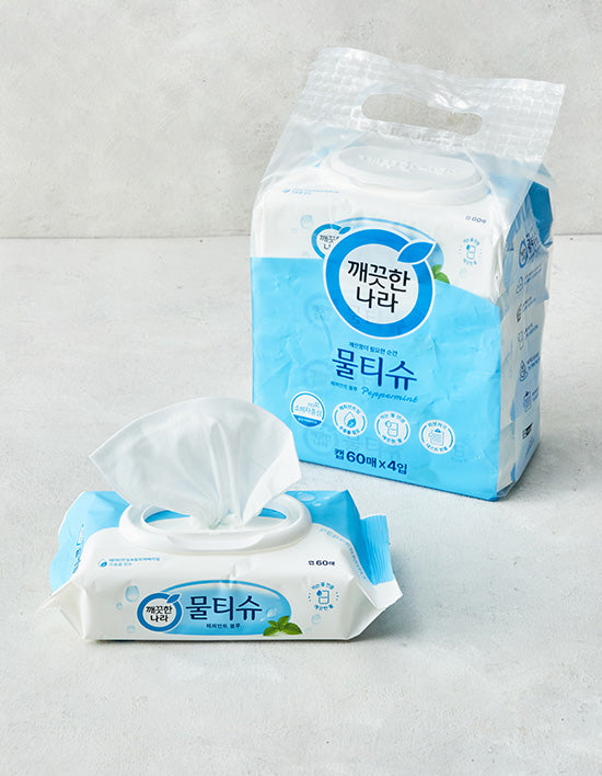 [깨끗한나라] 페퍼민트 물티슈 캡형 (60매 X 4팩) - Kurly USA