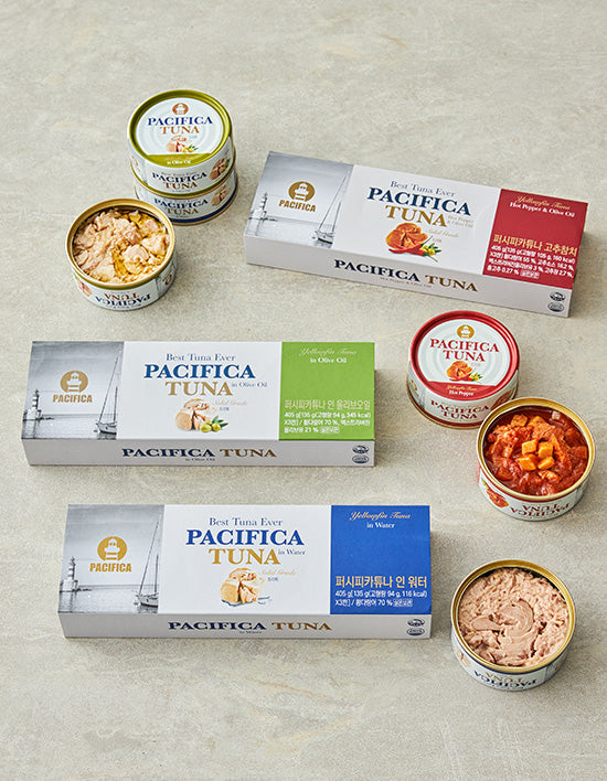 Pacifica Yellowfin Tuna, 3 Types (황다랑어) | 황다랑어 참치 3종 (택1)(135g x 3캔)