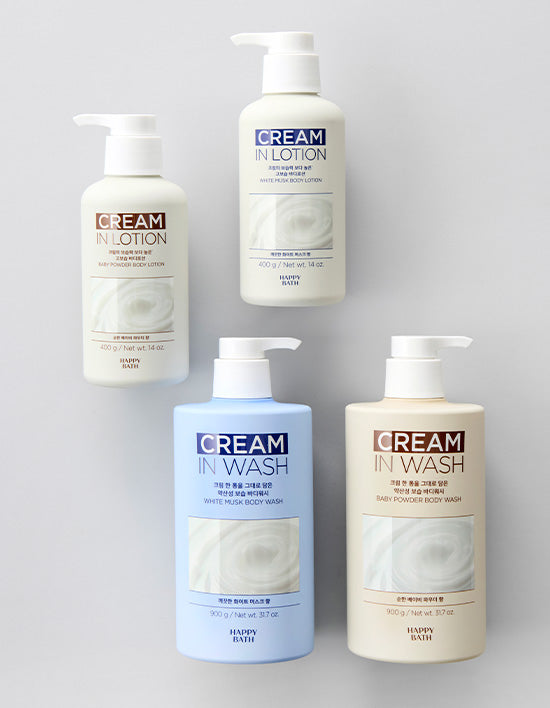 [해피바스] 크림인 고보습 로션 바디로션 400g /바디워시 900g 4종 (택1) - Kurly USA
