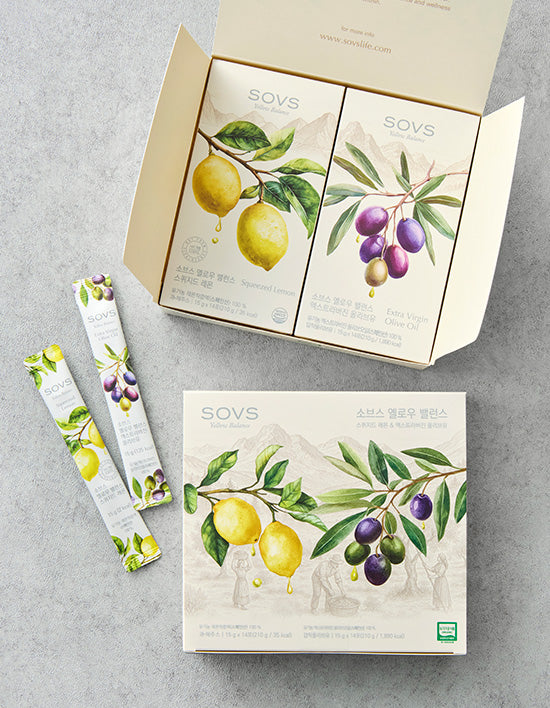 [SOVS] Yellow Balance Squeezed Lemon & Extra Virgin Olive Oil 28 Packets (14 Packets + 14 Packets)